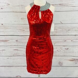 Michele Vincent vintage red silver sequin  dress
